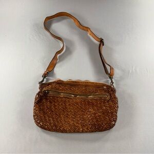 Langelotti Italian‎ Made Woven Brown Leather Crossbody Bag Purse